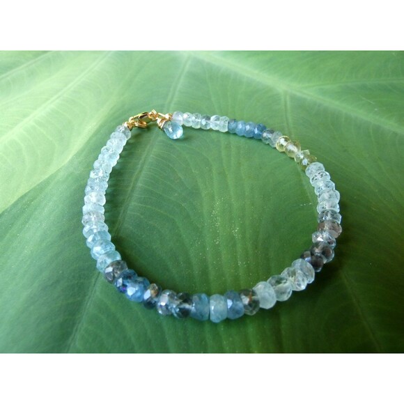 Natural Moss Aquamarine - Gold - Beaded Bracelet March Birthstone - Picture 5 of 8